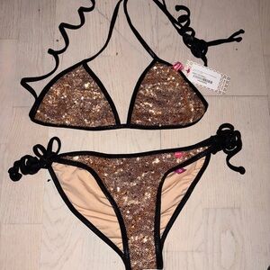 Sequin Bikini Set - Black and Gold